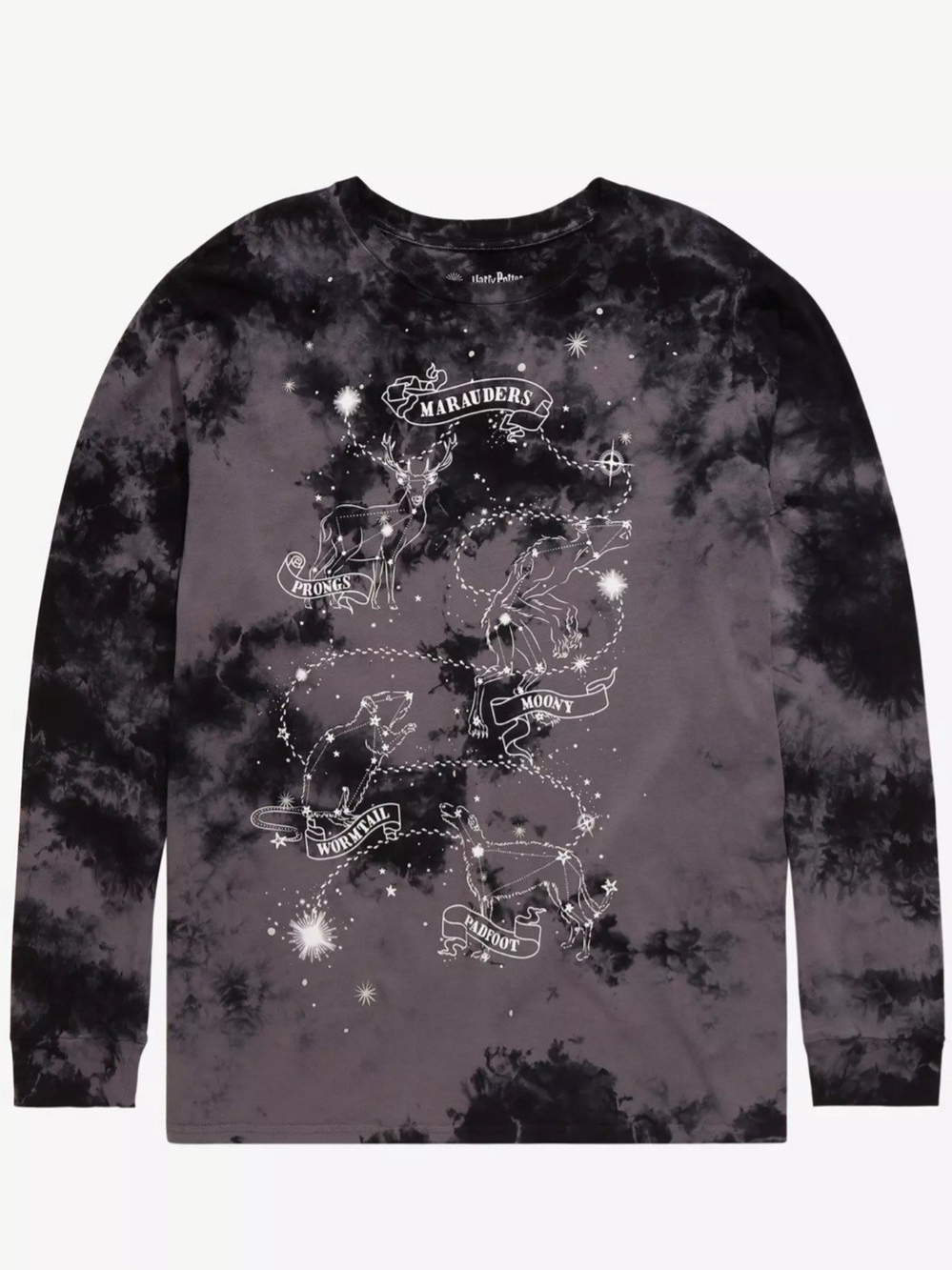 Harry Potter Marauders Map Tie-Dye Long Sleeve Tee - Black/Gray Size Medium